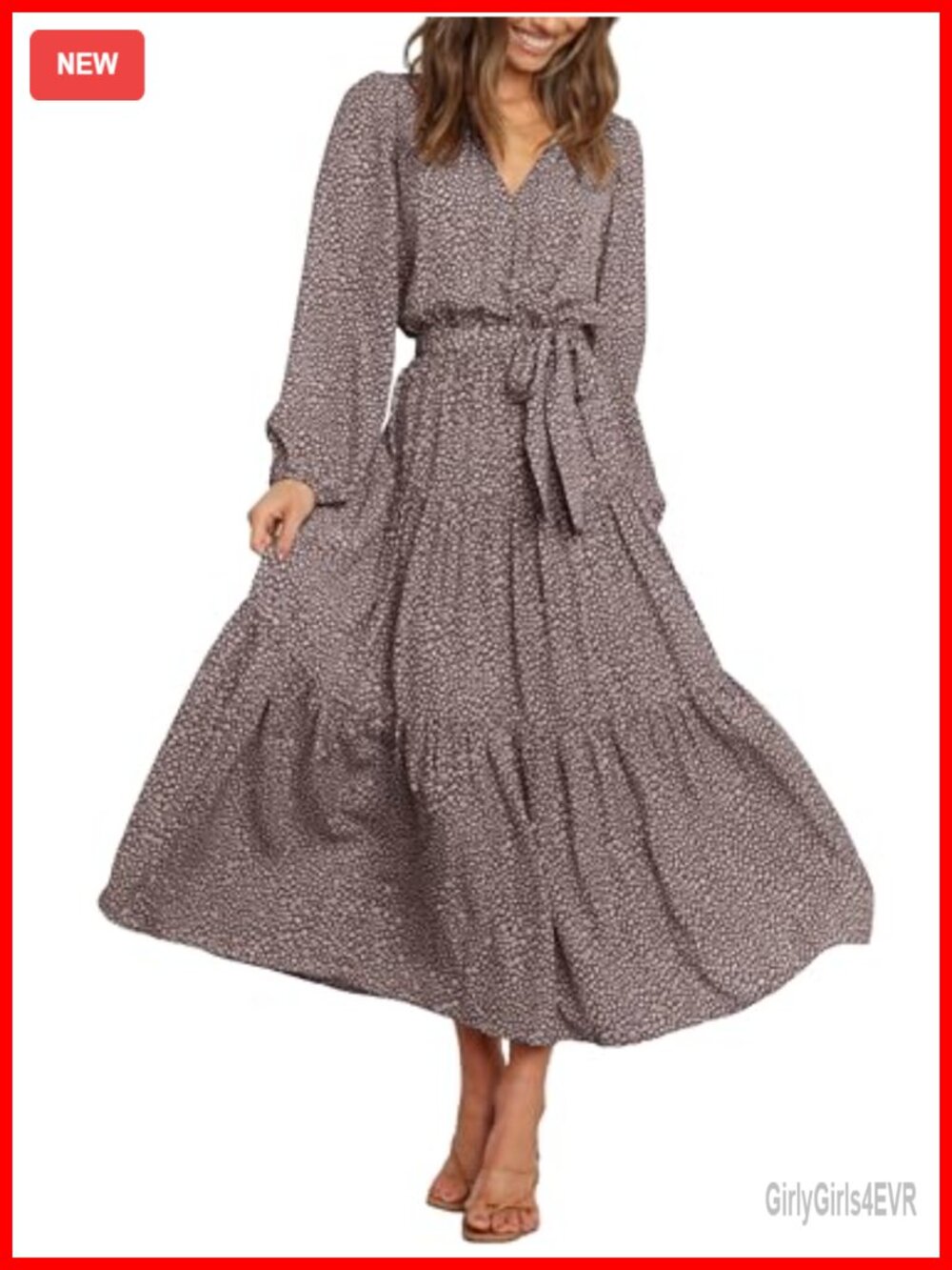 Womens Long Sleeve Boho Floral Wrap Maxi Dress V Neck Tie Waist